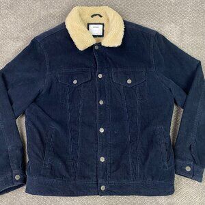 Old Navy Sherpa Lined Corduroy Trucker Jacket Men's Large Navy Blue Heavyweight